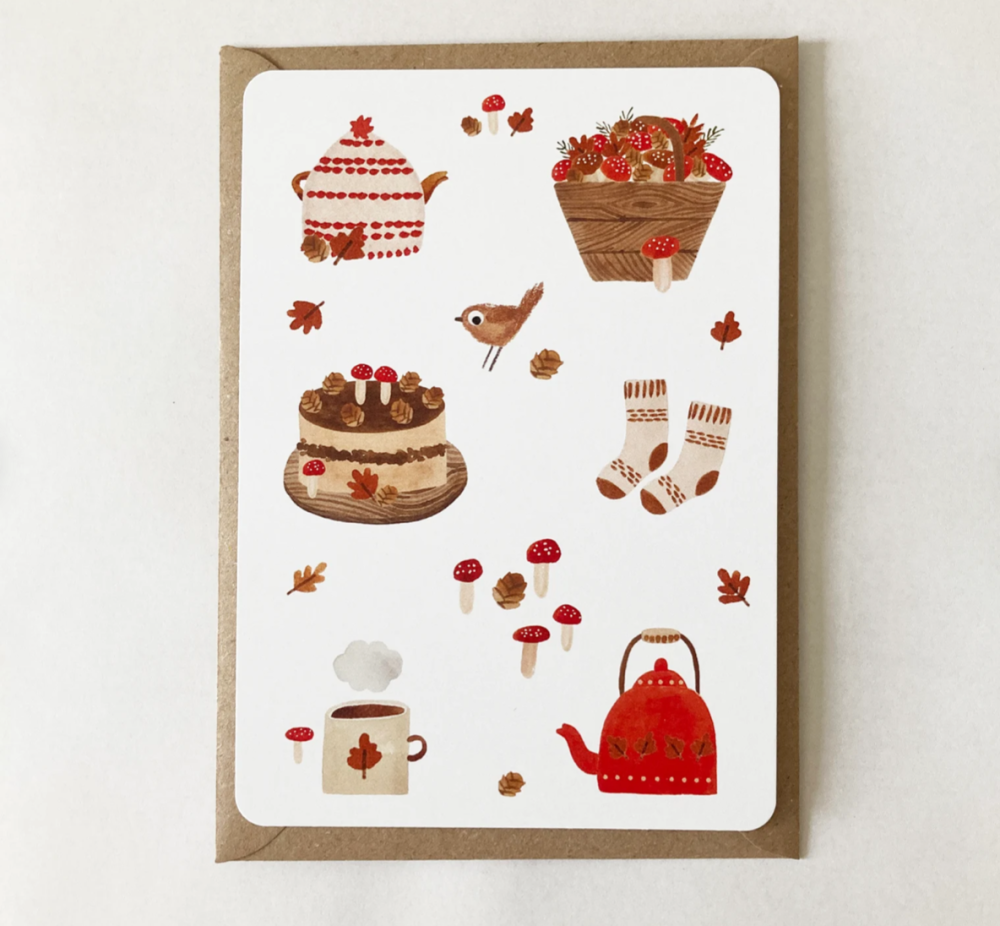 Cosy Autumn Postcard #1 (Teapot) by Nettle & Twig
