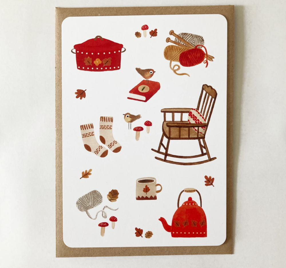 Cosy Autumn Postcard #3 (Hedgehogs) by Nettle & Twig