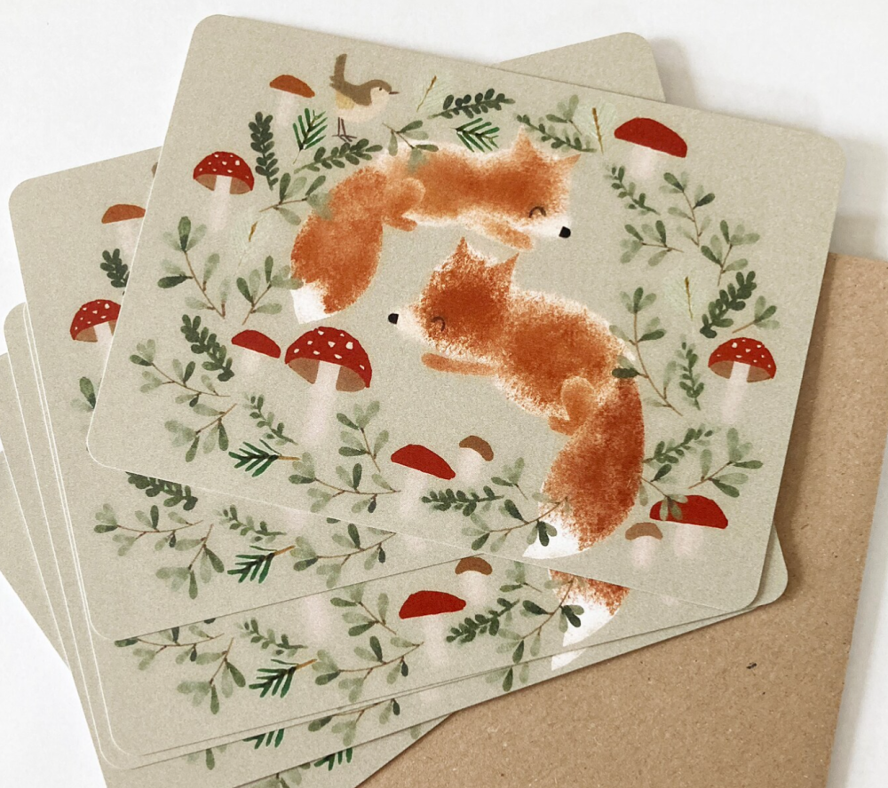 Foxes & Toadstools Postcard by Nettle & Twig
