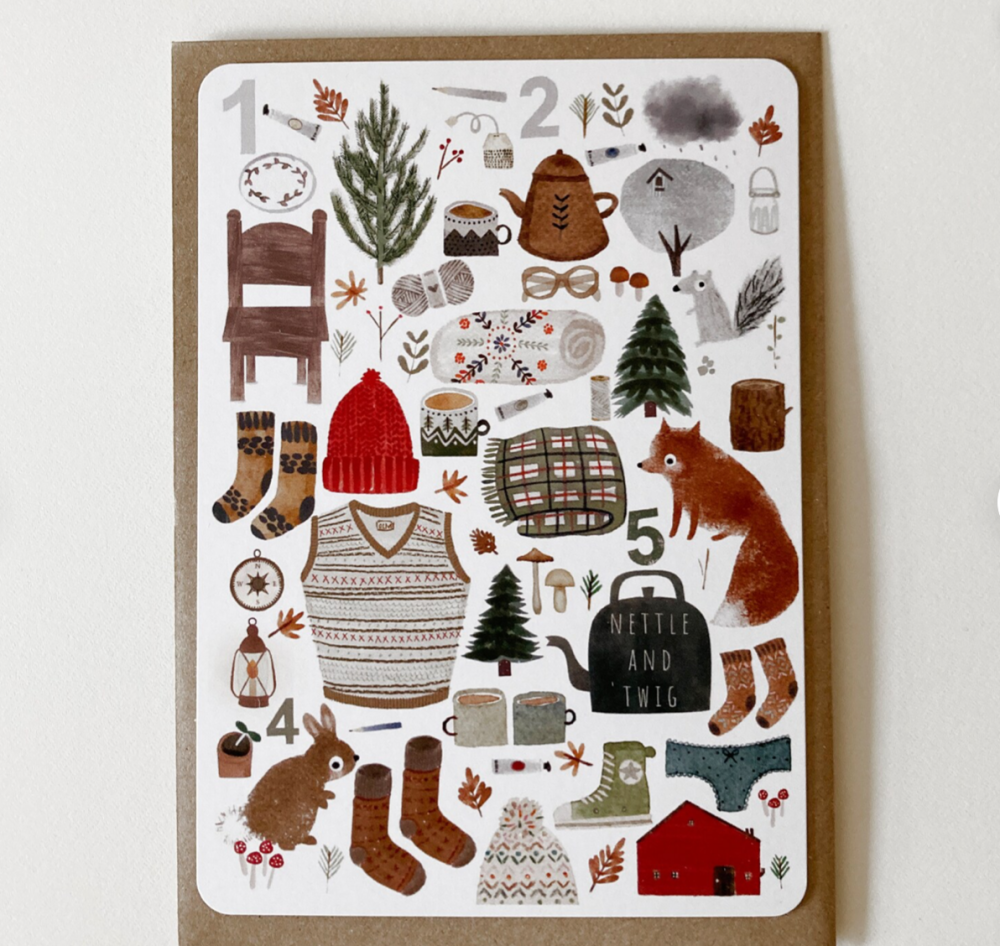 Stay Cosy Postcard #3 (Numbers) by Nettle & Twig