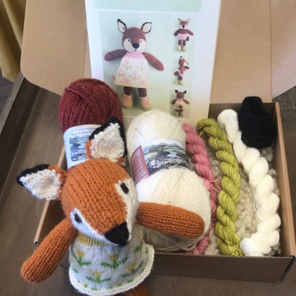New Fox in a Dress Kit - New Lanark DK - green and pink dress