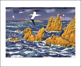 Granite, Gannet, Annet Lithograph by Carry Akroyd blank card