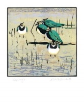 Lapwings Woodcut by Robert Greenhalf blank card
