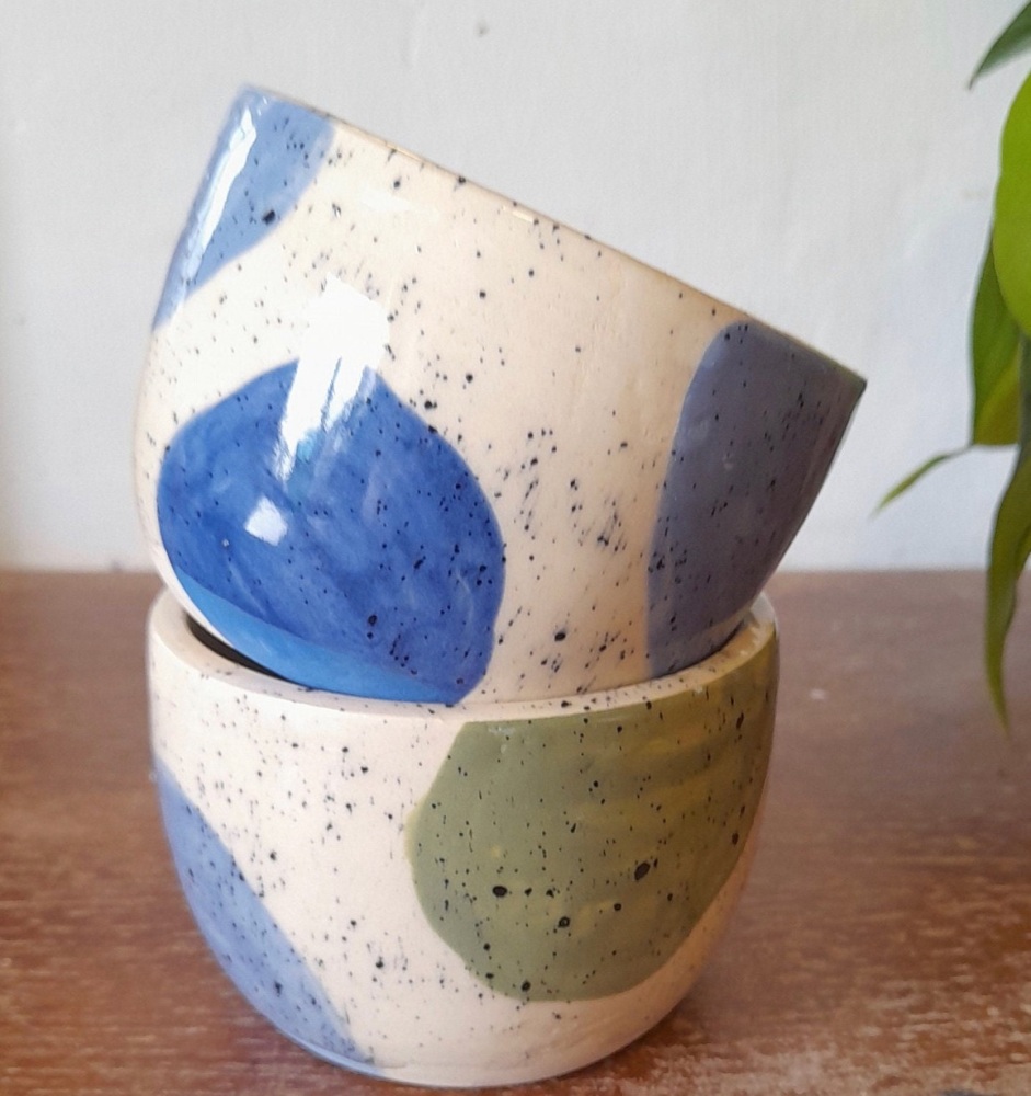 Isla McKelvey Ceramics Earthenware Cups with colour splotches £15 each