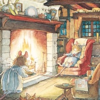 ***NEW*** Brambly Hedge box of 8 Christmas Cards - Keeping Warm by the Fire