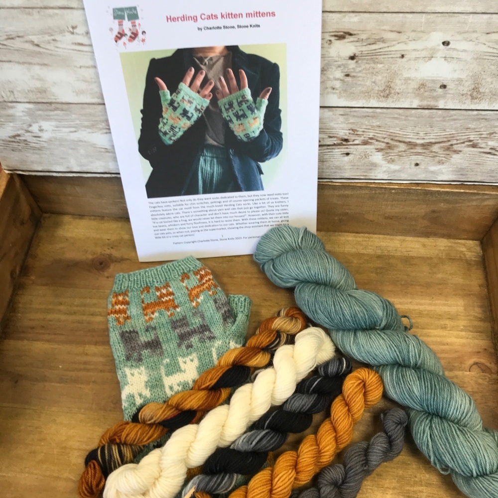 Herding Cats Mitts Kit with Stone Knits - teal
