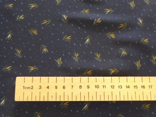  Navy blue background with a sprig print Polyester Semi sheer, PL0034 150 cm
