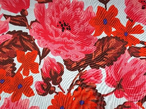 Red floral with pale blue background, Viscose  VC0001