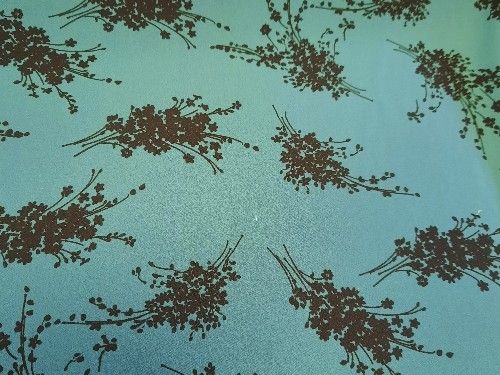 Teal with black sprig print  polyester PL0123