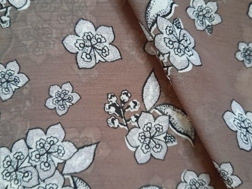 Tawney background with flower design print, polyester chiffon, PL0060