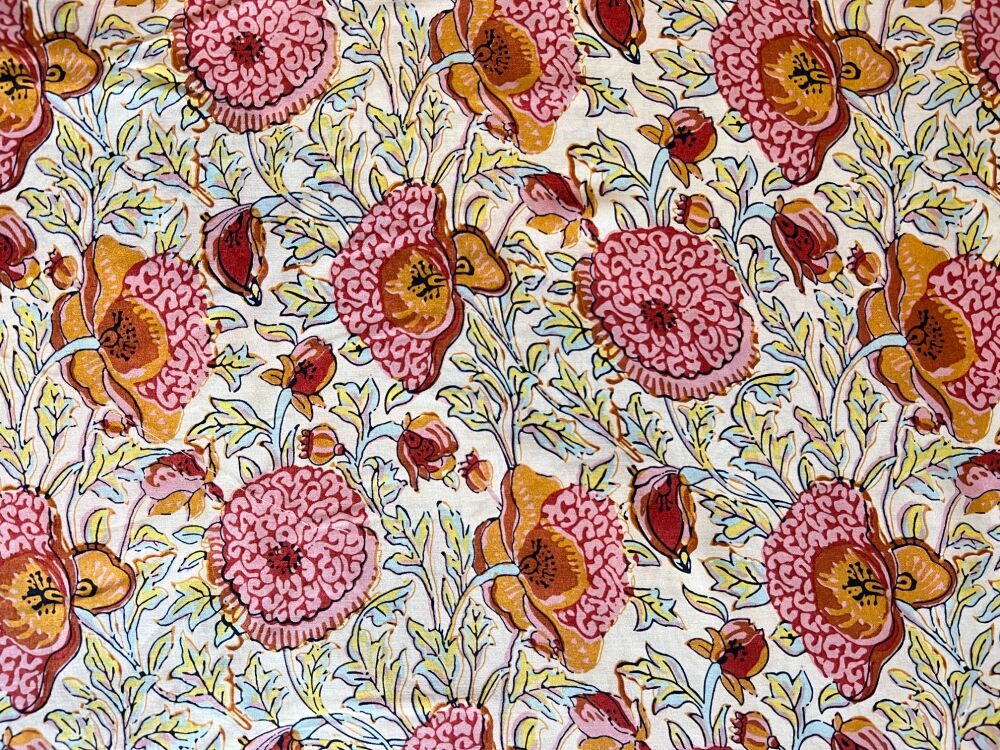 Pink & Orange Flowers & Buds Indian Print VC0051