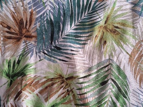 Palm print, green on cream Linen Viscose.  150cm. LN0011