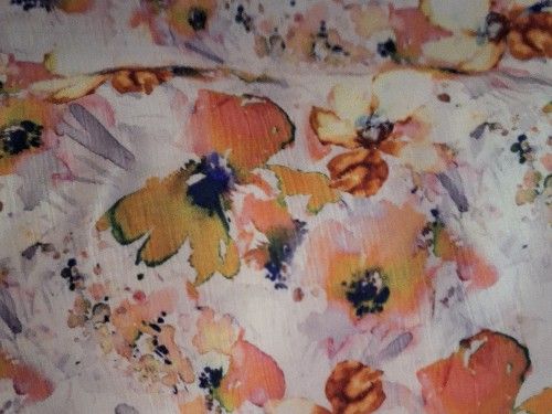 Viscose Nylon Yellow, orange flowers , 150cm wide VC0062