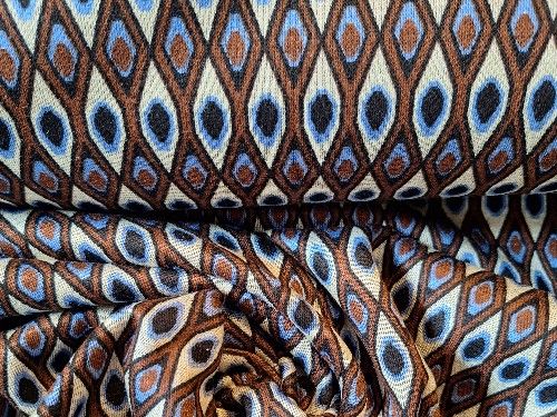 Geometric brown and blue Viscose jersey, BJ0005, 150cm wide
