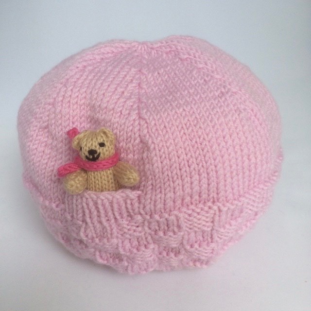 Pale Pink Hand Knitted Teddy Hat 