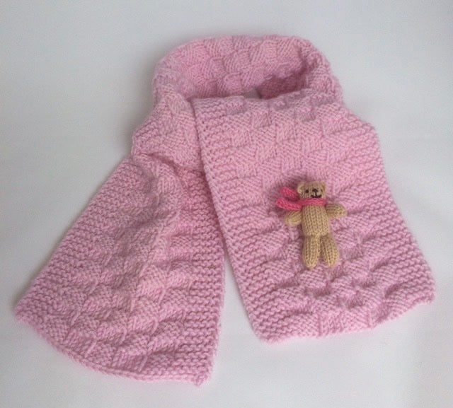 Pale Pink Hand Knitted Teddy Scarf 