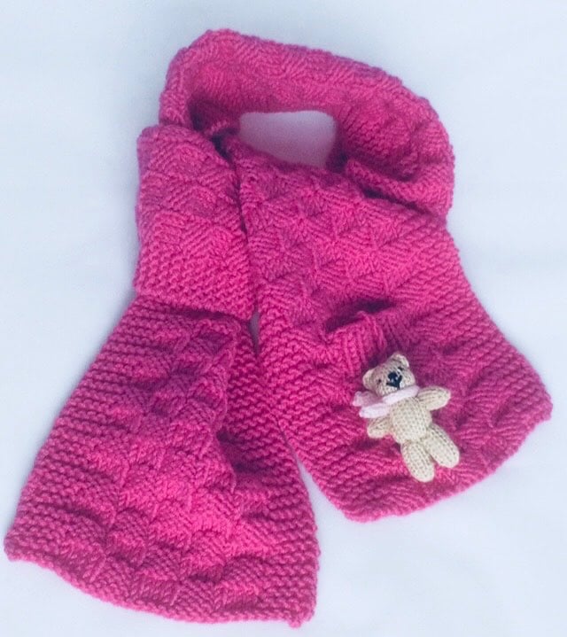 Fuchsia Pink Hand Knitted Teddy Scarf