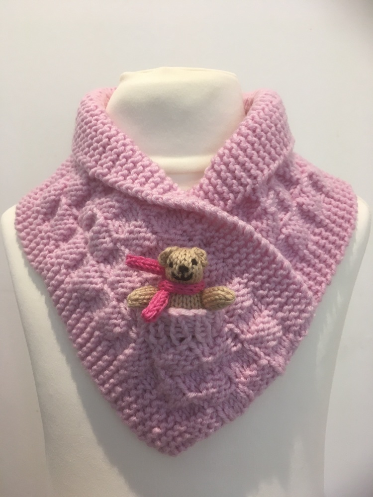 Pale Pink Hand Knitted Teddy Snuggle Neck Warmer 