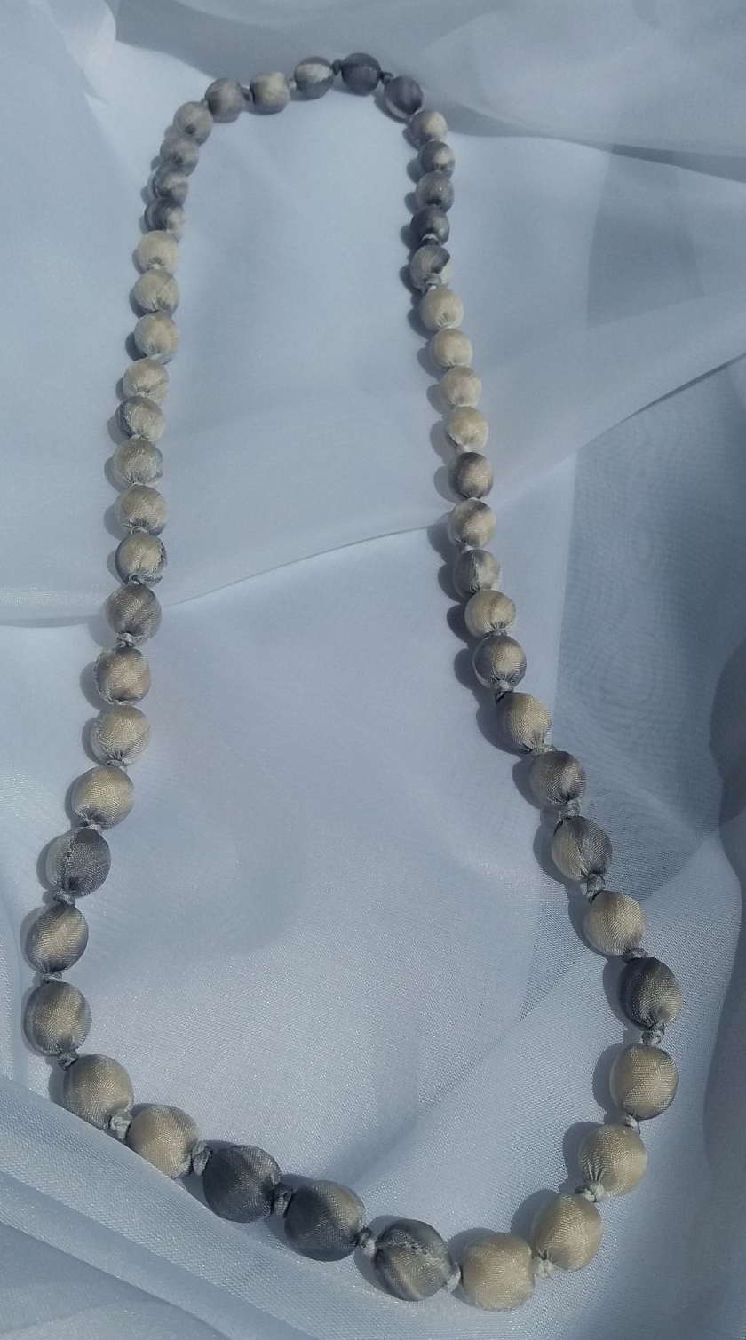 grey silk beaded necklace 