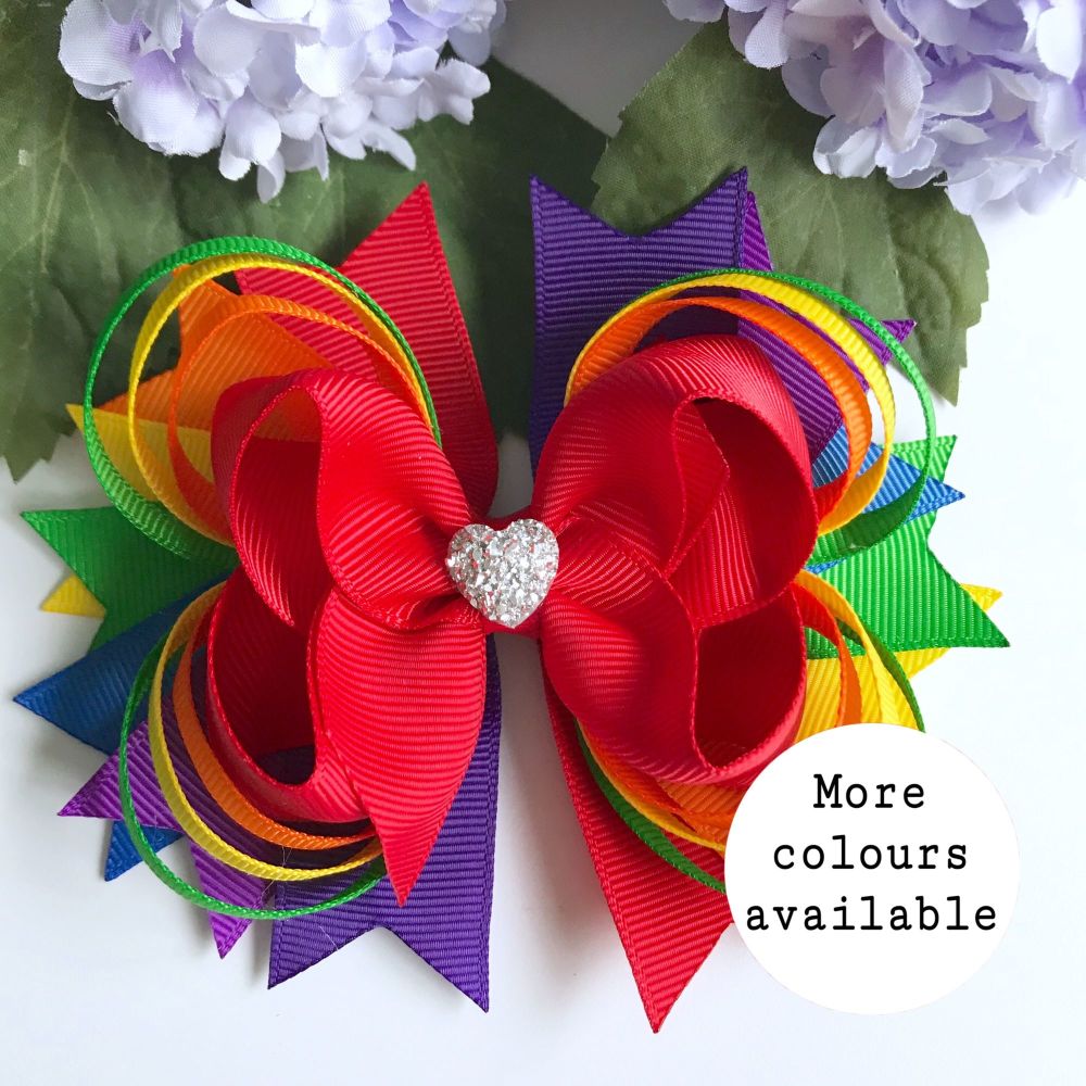 5 inch Stacked Loop Bowtique - Rainbow - Alligator clip