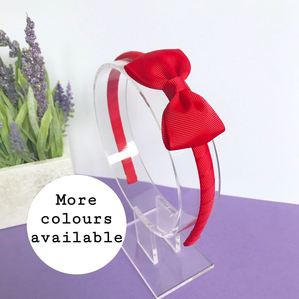 ALL COLOURS 32 - 3 inch Classic Bow - Head band (plastic covered)