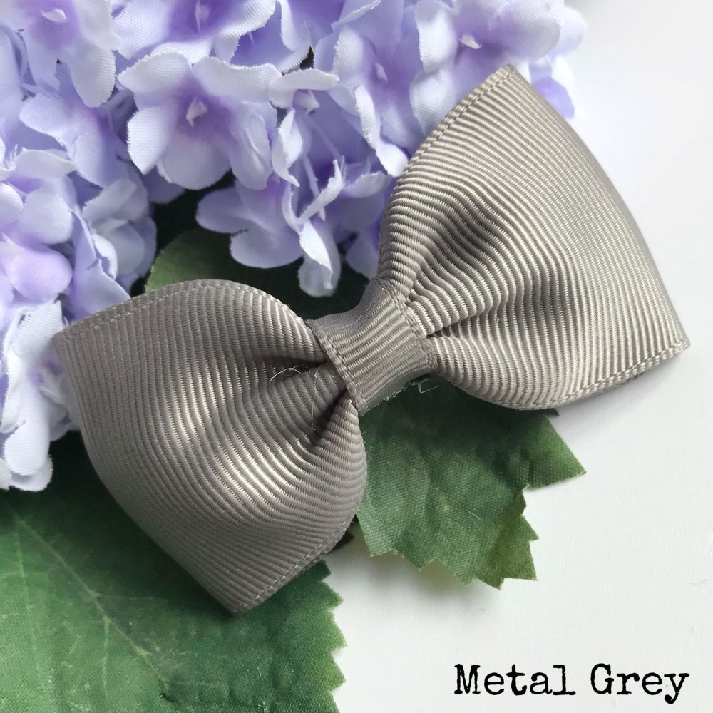 3 inch Classic Bow - Metal Grey - Alligator clip or bobble