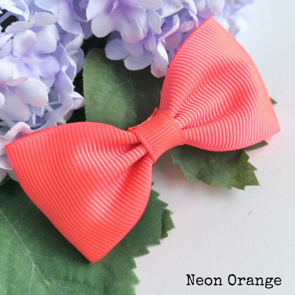 3 inch Classic Bow - Neon Orange - Alligator clip or bobble