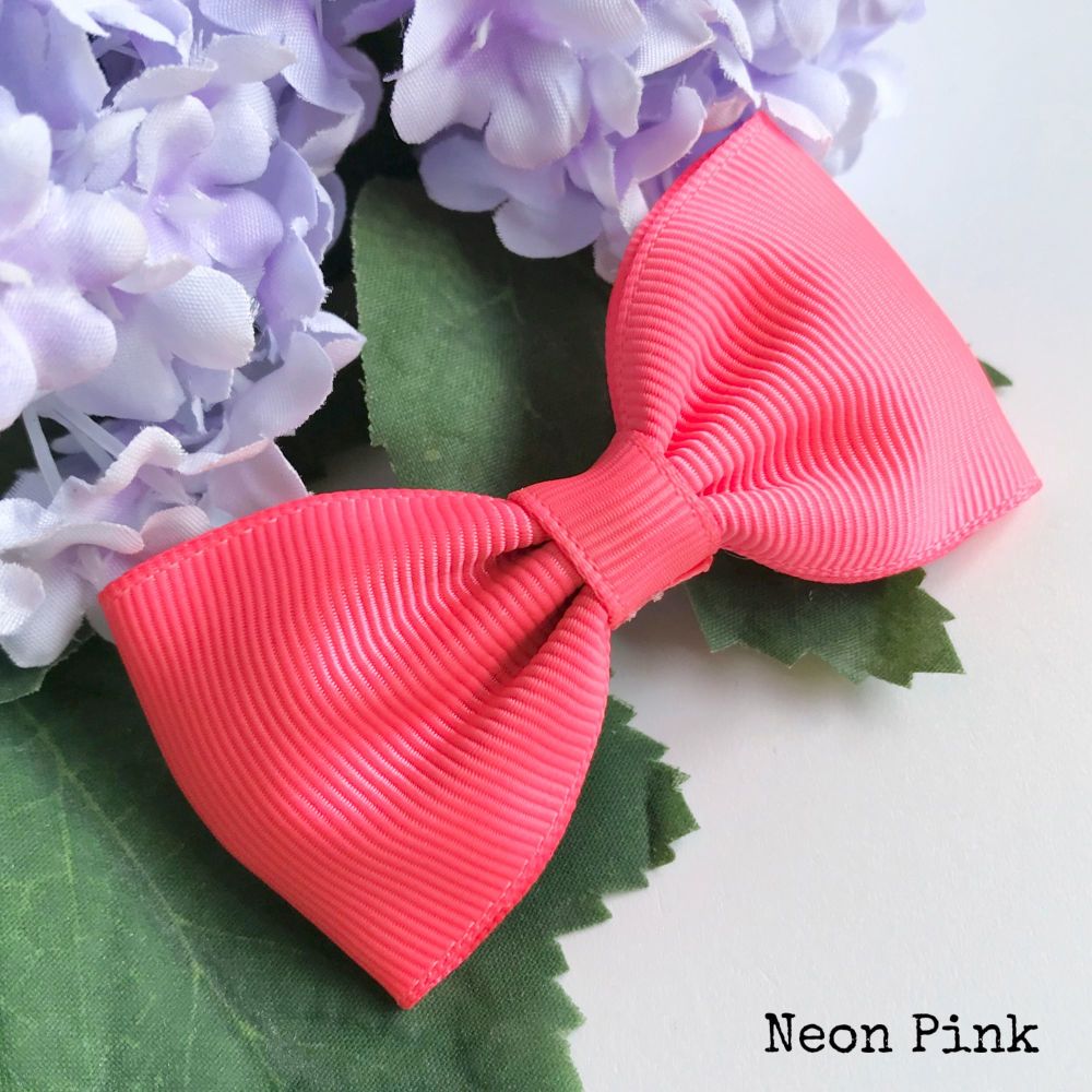 3 inch Classic Bow - Neon Pink - Alligator clip or bobble