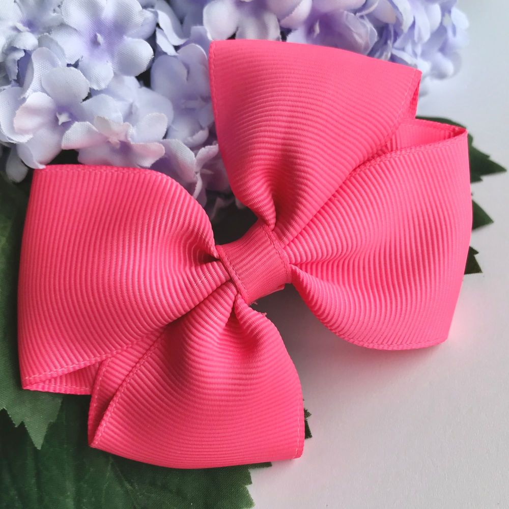 3.5 inch Tux Bow - Neon pink - Alligator clip or bobble