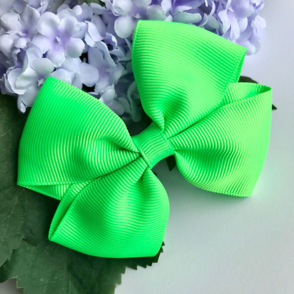 3.5 inch Tux Bow - Neon green - Alligator clip or bobble