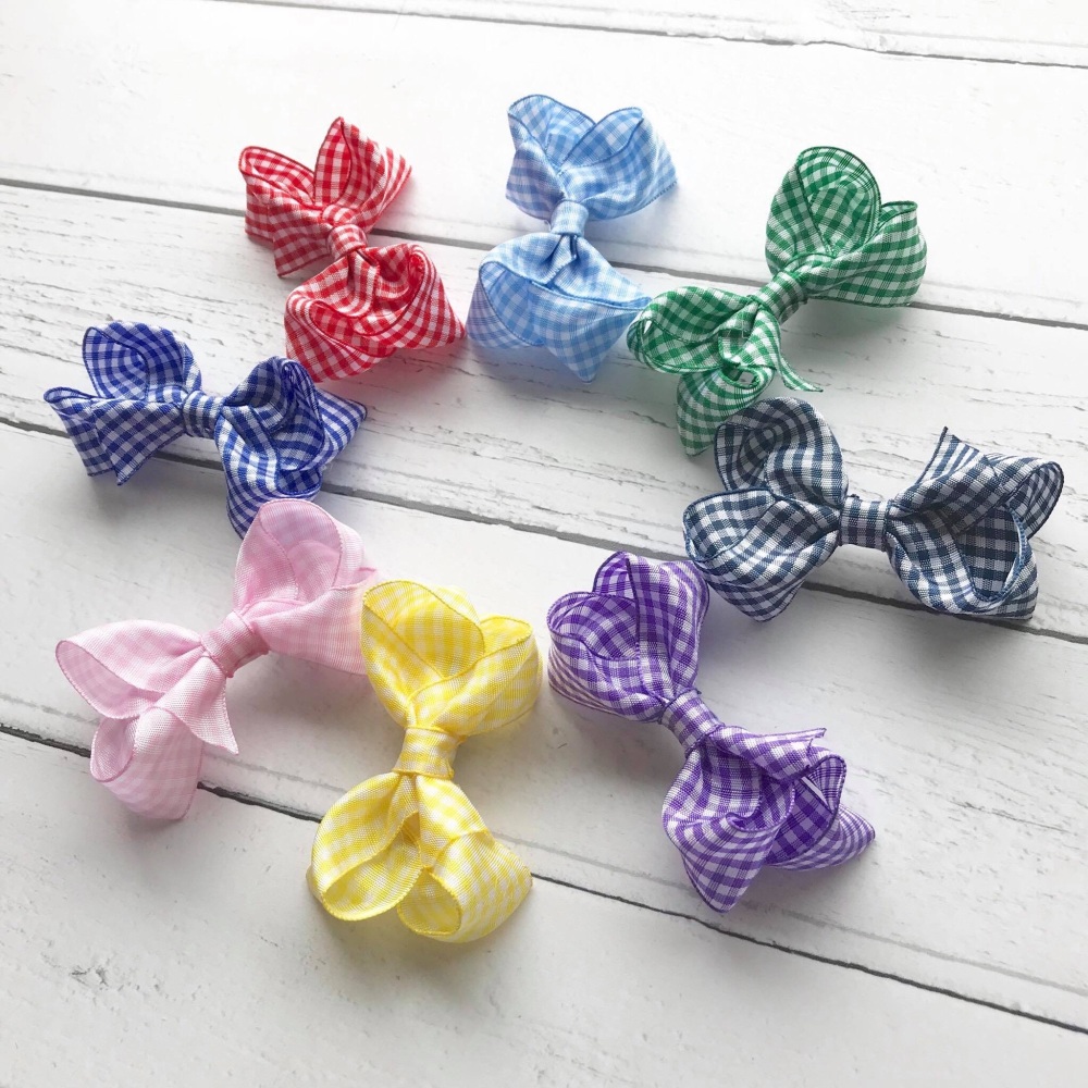 ALL COLOURS 9 - 3 inch Bowtique Bow - Gingham - Alligator clip or bobble