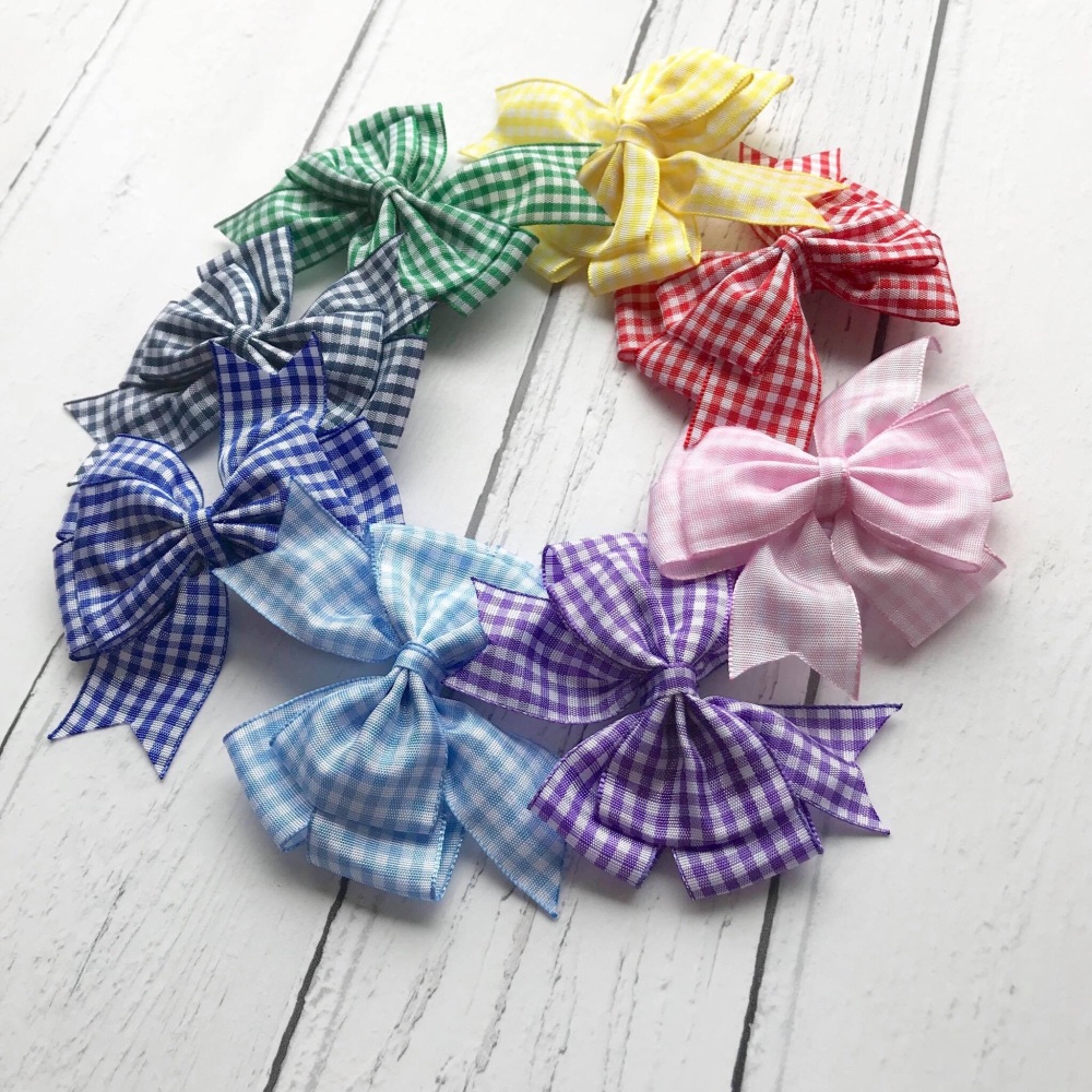 3 inch Double Pinwheel Bow - All gingham colours- Alligator clip or bobble 
