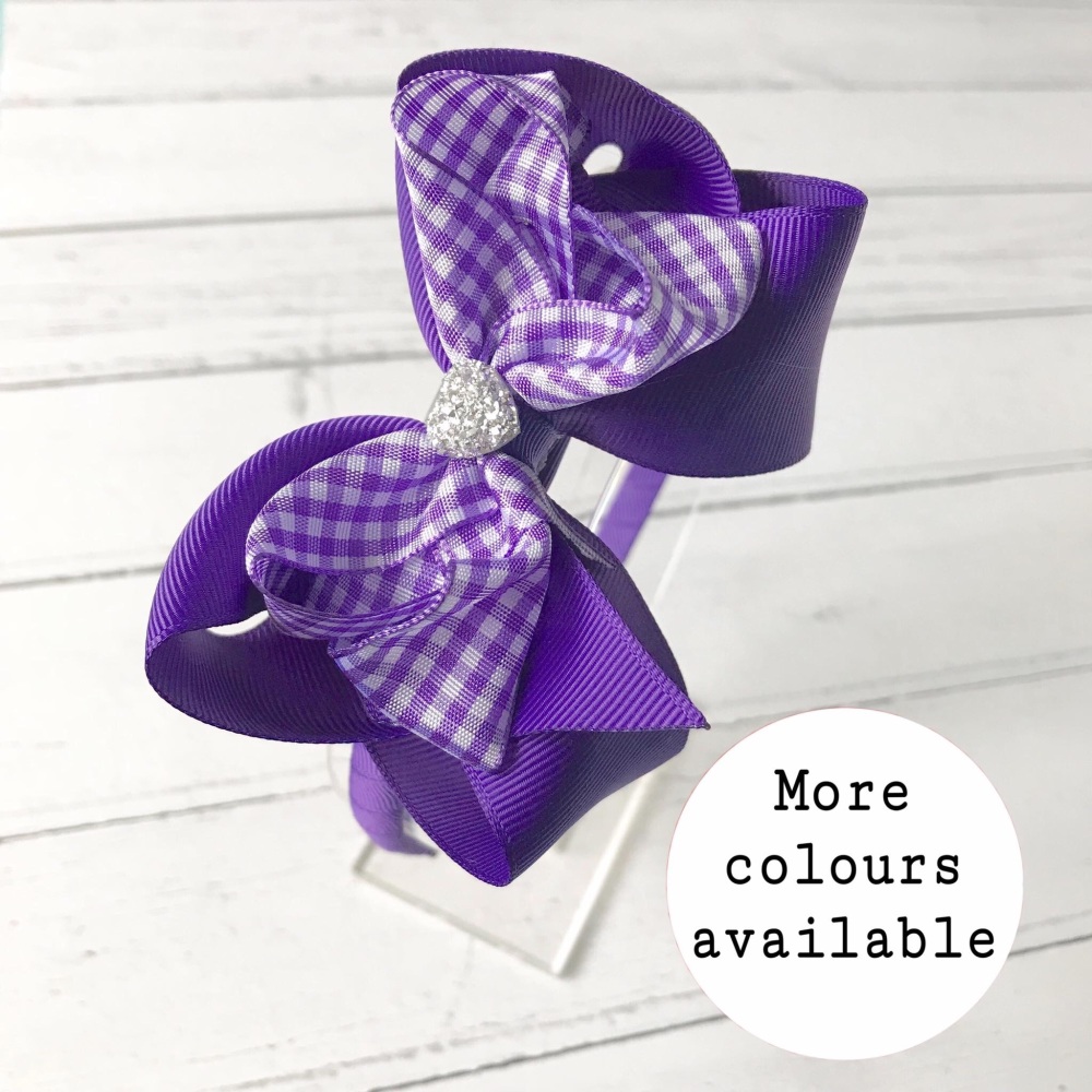 4.5 inch Double Tux Bow - All gingham colours- Headband 