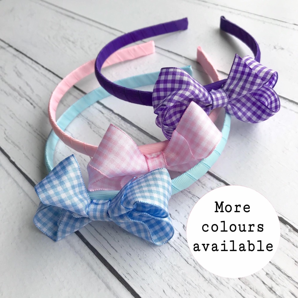ALL COLOURS 9 - 3 inch Bowtique Bow - Gingham- Headband
