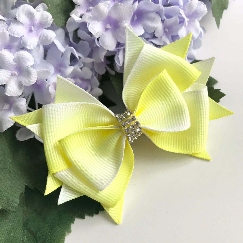3.5 inch Stacked bow - Yellow white gradient - Single prong clip