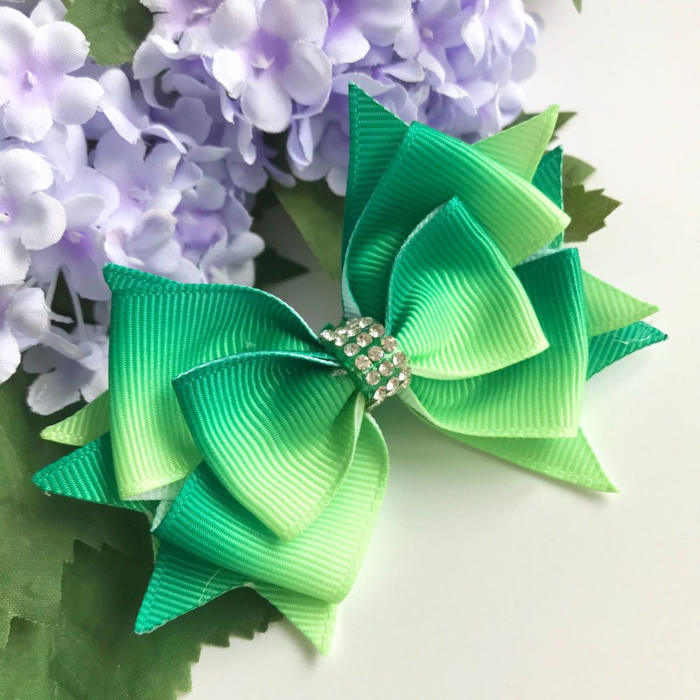3.5 inch Stacked bow - Green gradient - Single prong clip