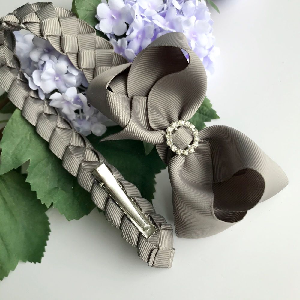 Bun Wrap with 4 inch Bowtique Bow - Metal grey - Clips