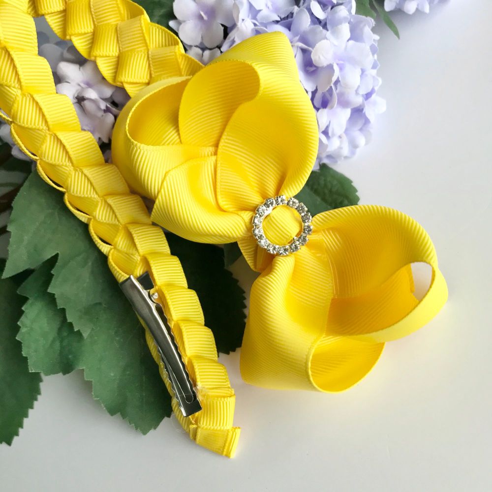 Bun Wrap with 4 inch Bowtique Bow - Daffodil - Clips