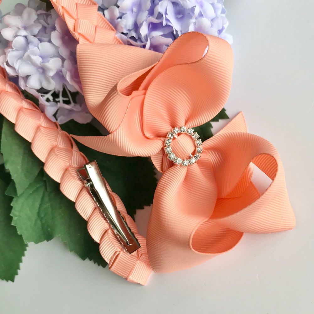 Bun Wrap with 4 inch Bowtique Bow - Peach - Clips