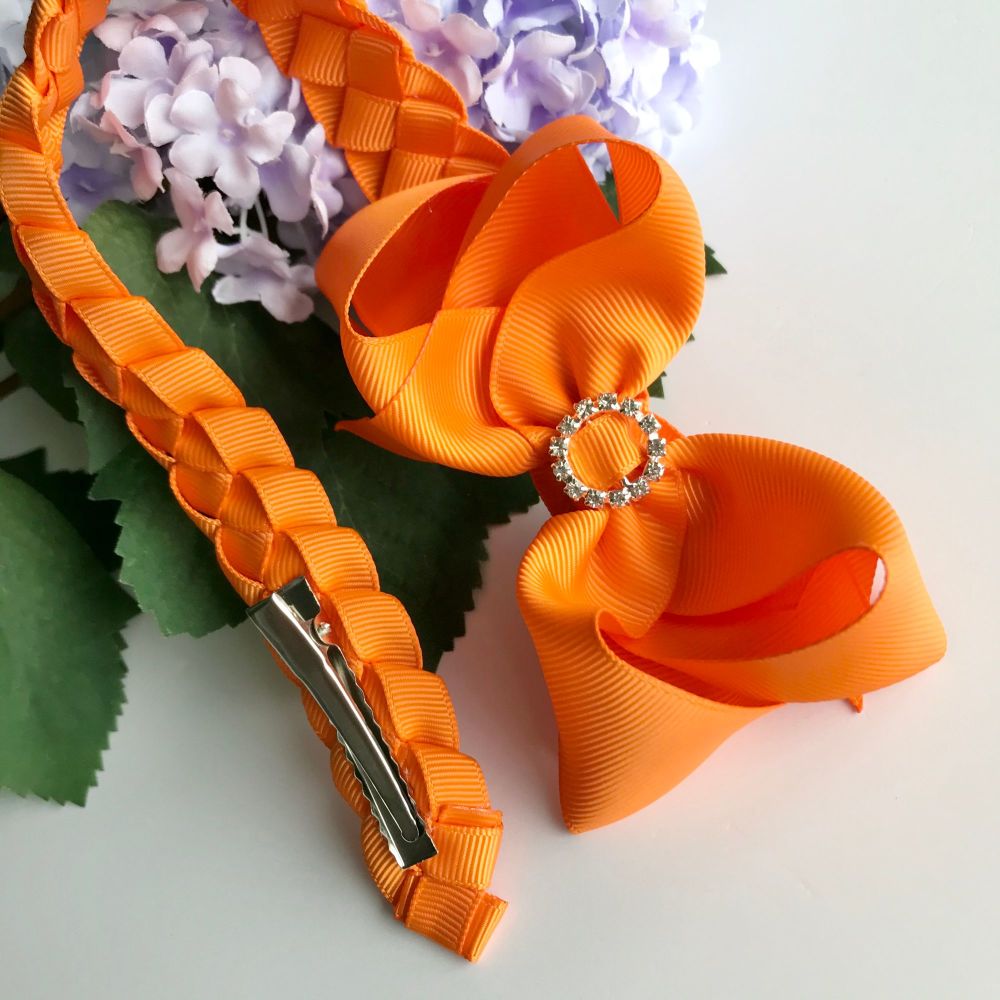 Bun Wrap with 4 inch Bowtique Bow - Tangerine - Clips