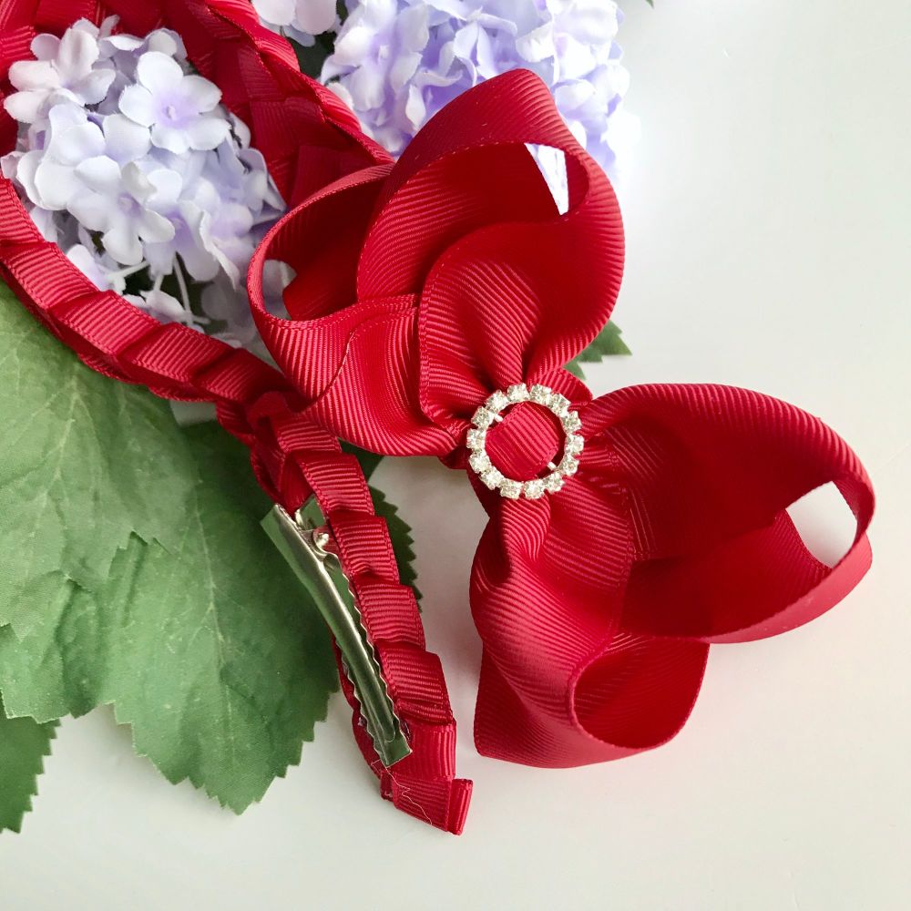 Bun Wrap with 4 inch Bowtique Bow - Scarlet - Clips