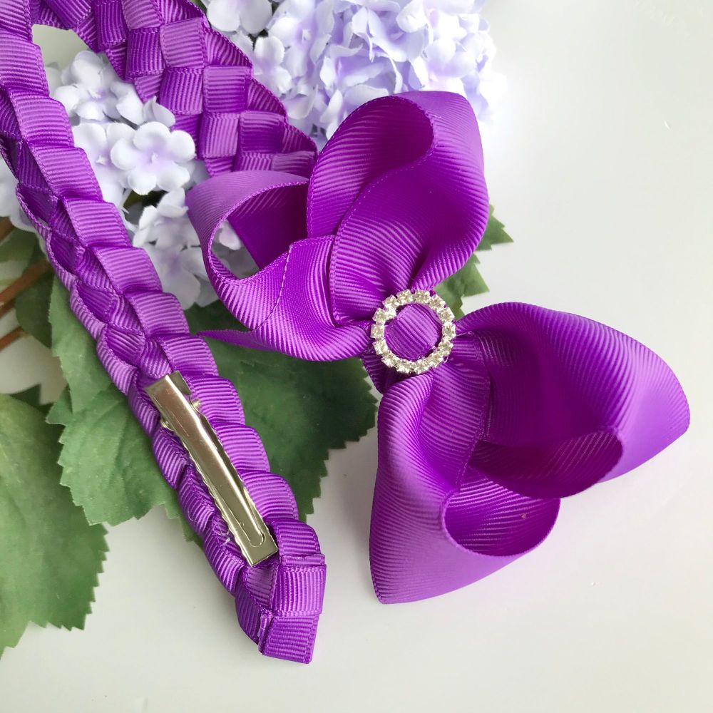 Bun Wrap with 4 inch Bowtique Bow - Purple - Clips