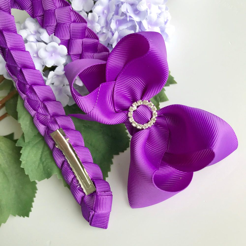 Bun Wrap with 4 inch Bowtique Bow -Purple - Clips