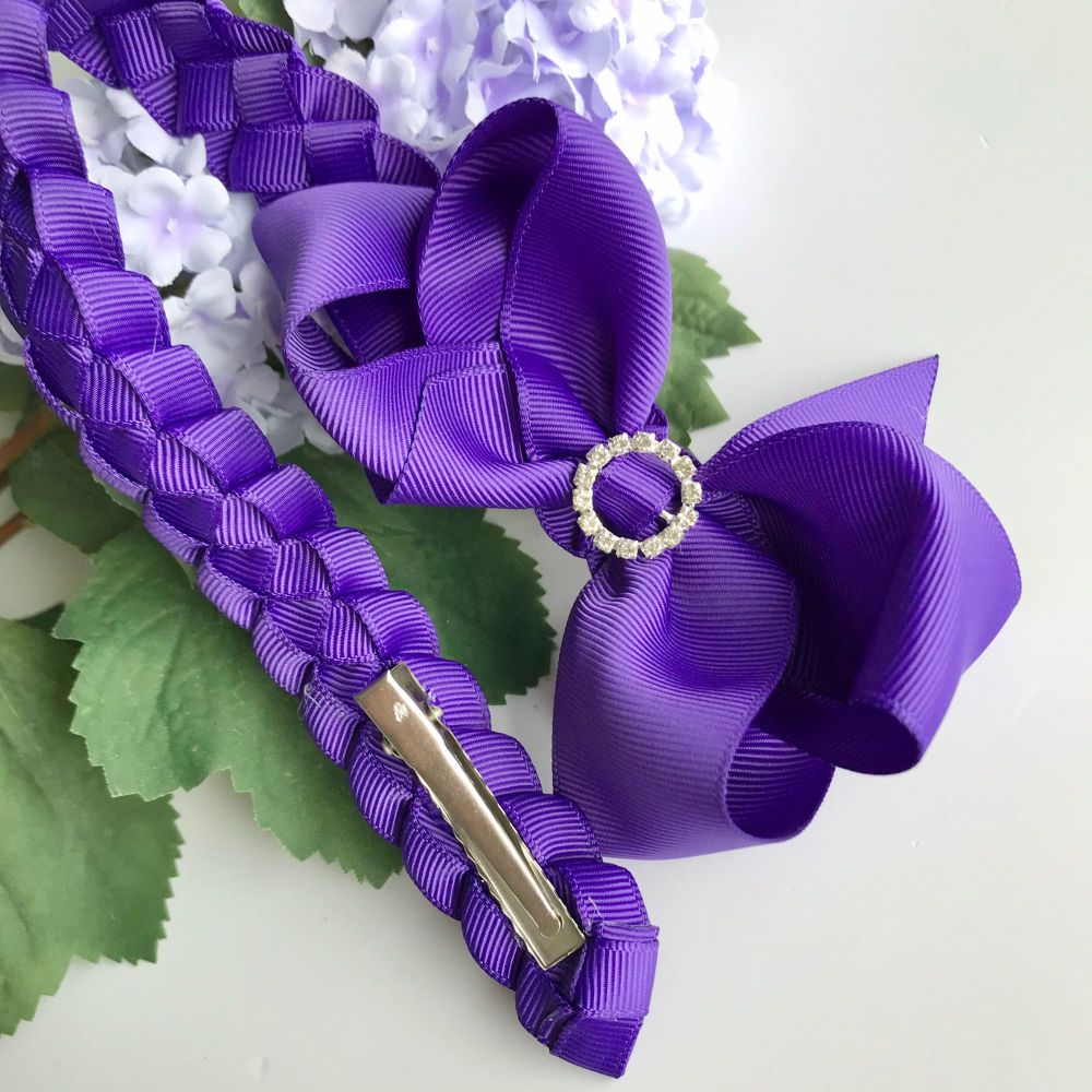 Bun Wrap with 4 inch Bowtique Bow - Regal purple - Clips