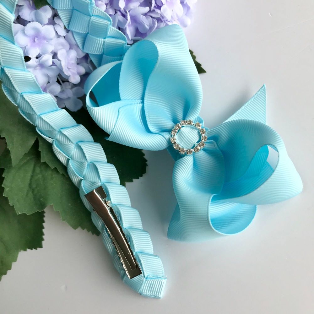 Bun Wrap with 4 inch Bowtique Bow - Light blue - Clips