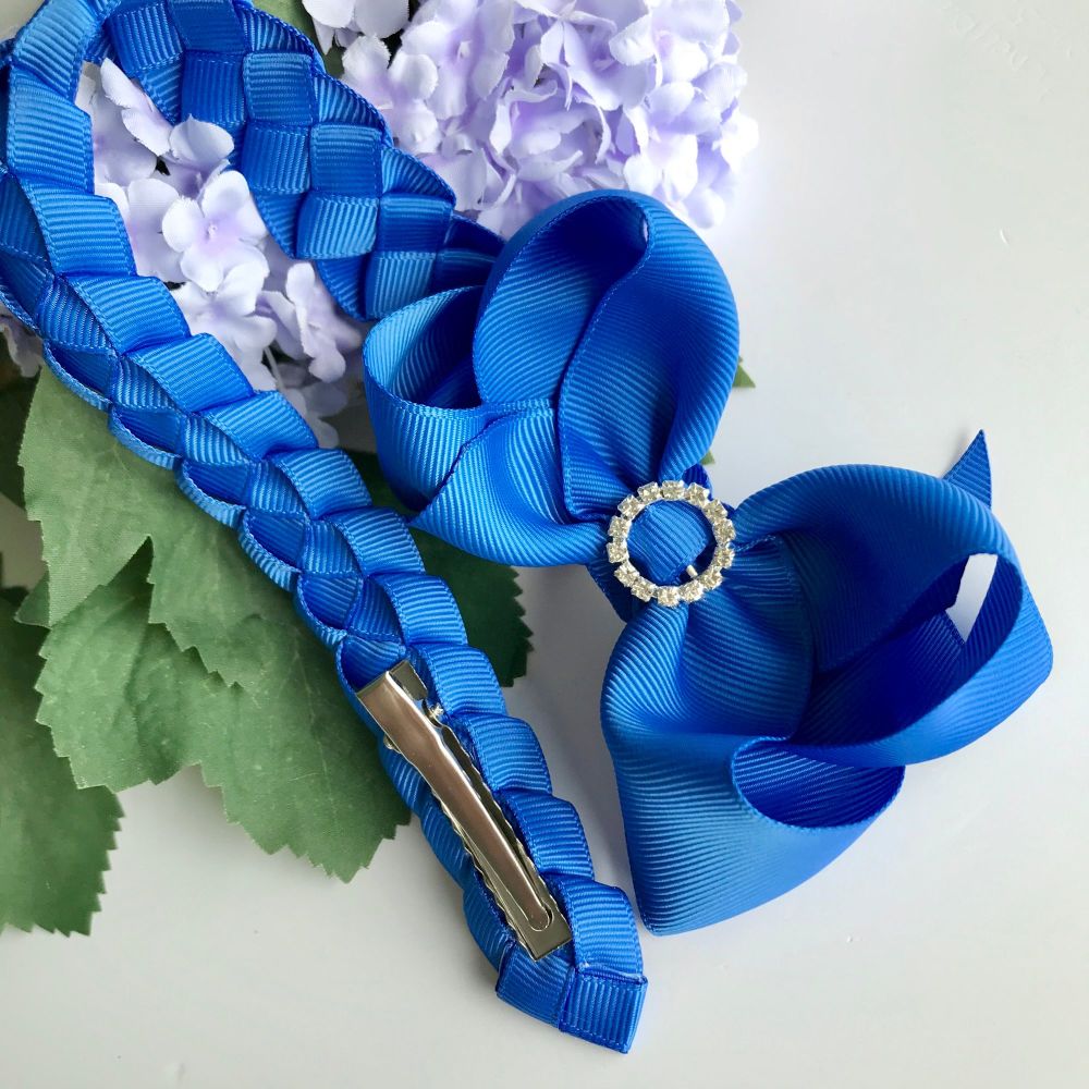 Bun Wrap with 4 inch Bowtique Bow - Royal blue - Clips