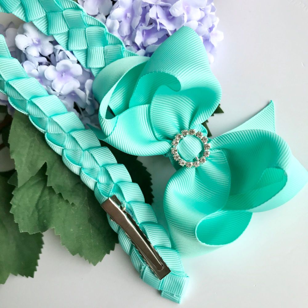 Bun Wrap with 4 inch Bowtique Bow - Aqua - Clips