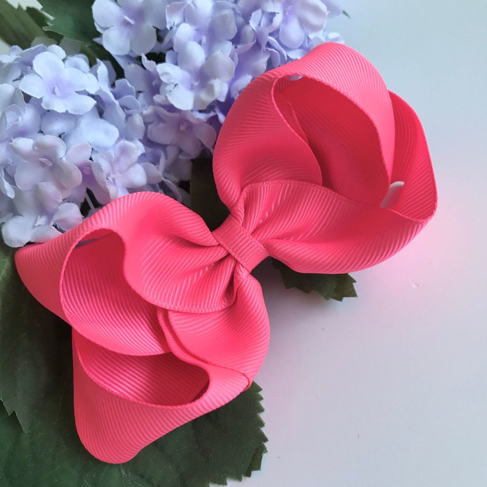 4 inch Bowtique Bow - Neon pink - Alligator clip or bobble