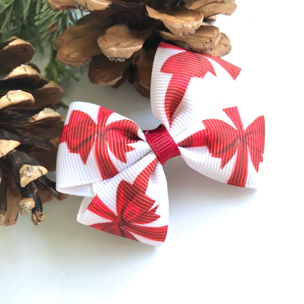 Christmas 2.5 inch Tux bow - Pastel Snowflakes - Alligator clip or bobble