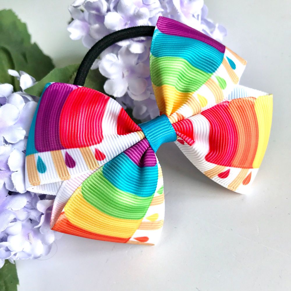 3.5" Tux bows -  Ice lolly rainbow print - Alligator clip or bobble
